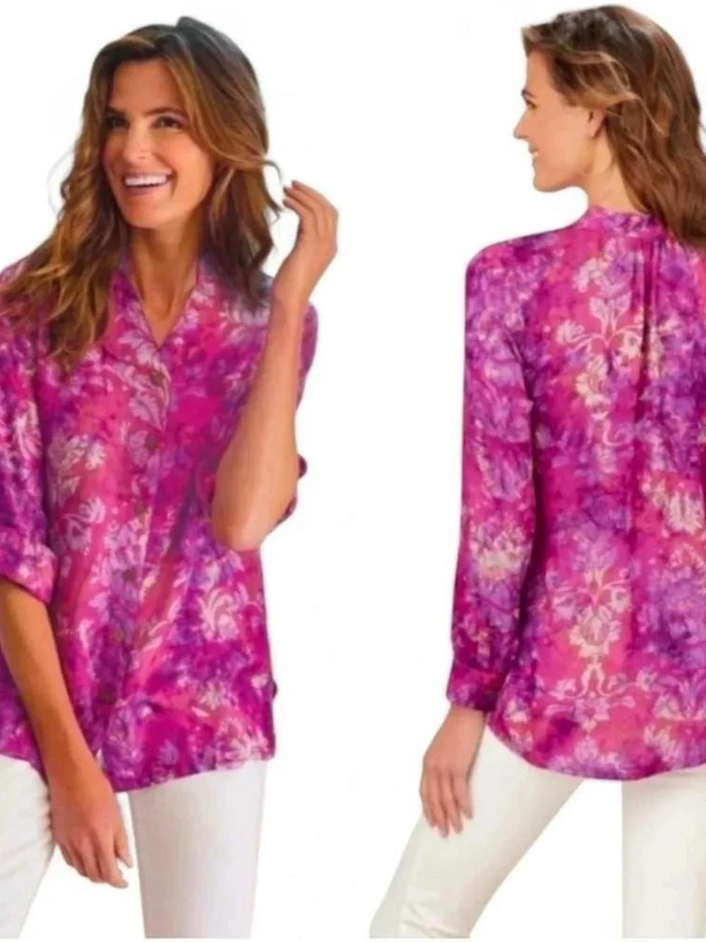 Soft Surroundings Purple Batik Button Up Top Sz 1X